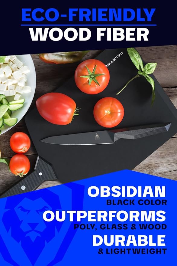 Dalstrong Cutting & Serving Board-Giftable Black Wood-Fibre Cutting Board-Non-Slip Feet-The Infinity Series-G10 Handle-Obsidian Black-Medium Size (9" x 11")