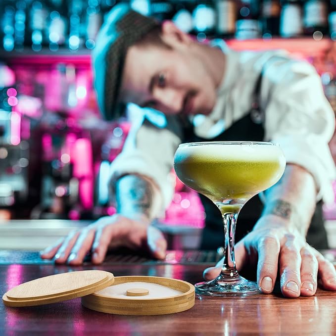 2 Pcs Margarita Salt Rimmer Set Glass Rimmer with Lid Home Bar Accessories Plate for Sugar Drinks Cocktails Bartender Tool Kit Party Restaurant, 5.9" Diameter (Bamboo)