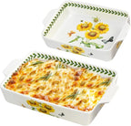 ACMLIFE Ceramic Casserole Dish for Oven, Floral Baking Dishes for Oven Lasagna Pan, Large Baking Dish with Handles, Durable and Oven Safe Pan, for Roasting and Baking, Gift Packaging 2 Pcs Set(13"x8"+10.3"x6.3") (Sunflower)