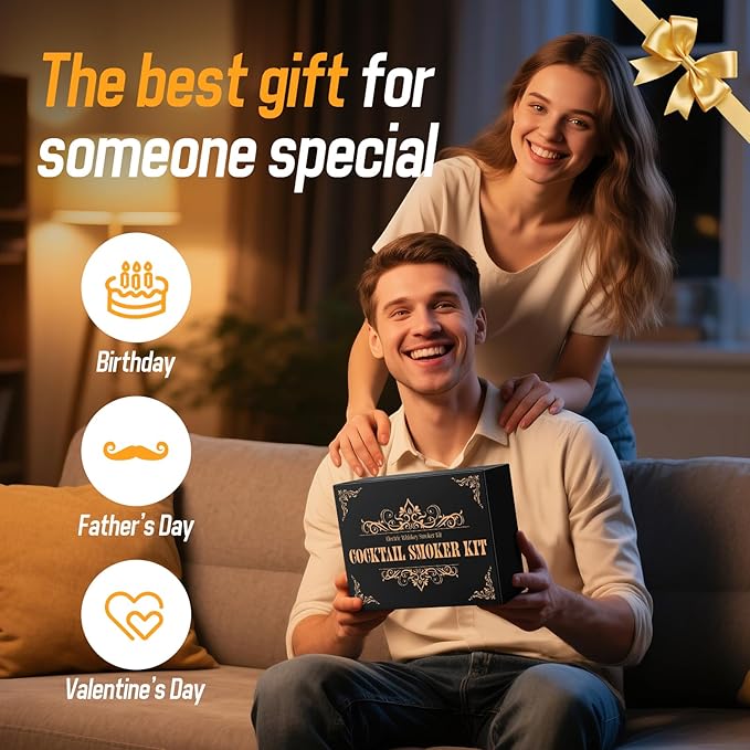 Electric Whiskey Smoker Kit – Old Fashioned Drink Smoker Kit with Heating Rod, Aluminum Alloy Body & 6 Wood Chips – USB Rechargeable, No Butane – Gift for Whiskey, Cocktail,Bourbon, Coffee& BBQ Lovers