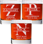 Set Of 3, Personalized Whiskey Glass For Groomsman Gifts, Best Man, Groom, 11oz Old Fashioned Custom Monogrammed Whiskey Glass