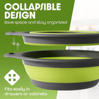 Large Collapsible Colander with Self Draining Base - 5Qt Side Drain Food Strainer for Edge of Kitchen Sink, Green (2 Piece Set)