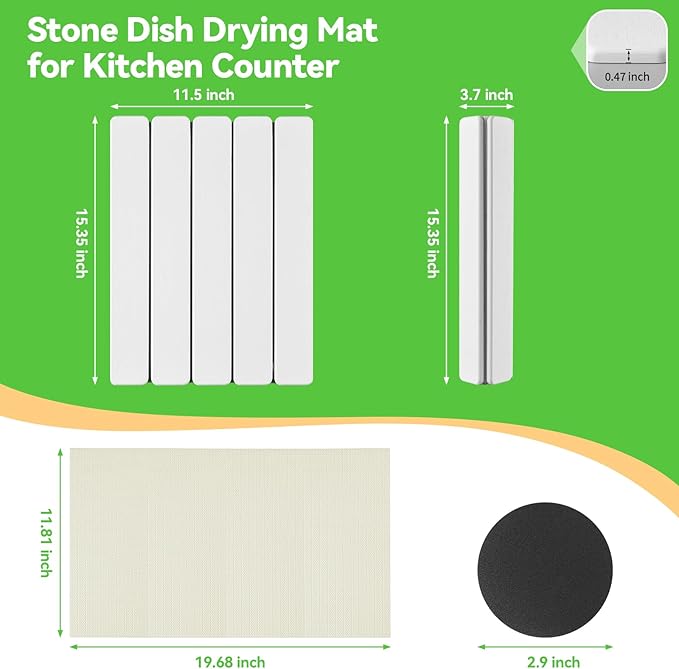 Stone Drying Mat for Kitchen Counter, Stone Bath Mats for Bathroom, Quick Dry Diatomaceous Earth Mat, Foldable Non-Slip Stone Mat for Bathroom Dishes Bottles Cups, Match Any Countertop, 15.8''x11.8''
