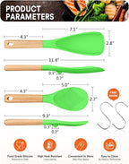 Cooking Spoon and Rice Scooper for Nonstick Cookwares, Great for Cooking and Serving Sturdy BPA-Free Matte Silicone, Wood Handle Spoon for Mixing, Scoop, and Scrape (Apple Green)