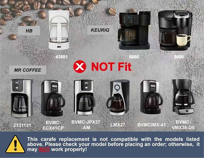 Coffee Machine Replacement 12-CUP Glass Pot, Compatible With Kitchenaid KCM1209 KCM1208 Cuisinart DCC 1220BKS, Capresso SG300, Gourmia GCM3260, Krups Essential Wamife Mueller 12 cups coffee machine