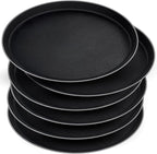 6 Pieces Restaurant Serving Tray, Non Slip Surface Round Tray Plastic Food Meals Server with Raised Edges for Home, Kitchen, Restaurant, Cafeteria, Bar, Hotel (Black, 6 Pcs 11 Inch)