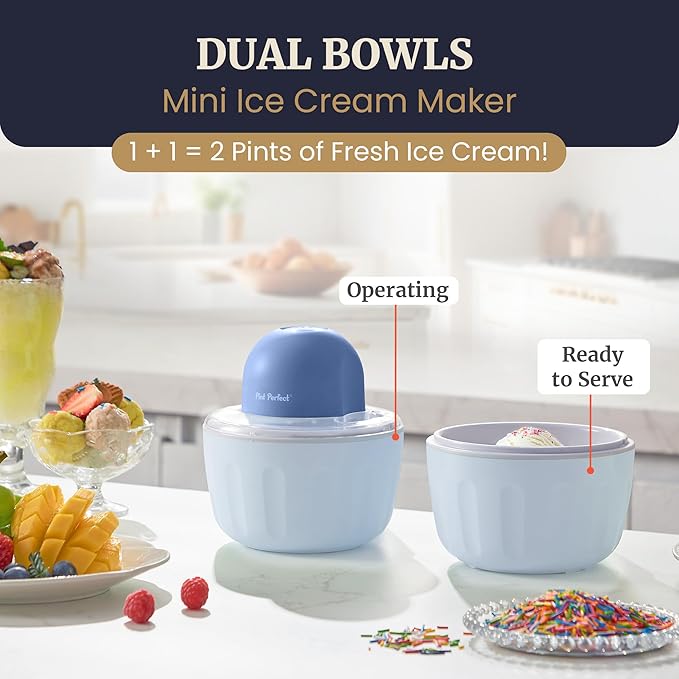 Americana by Elite Pint Perfect™ EIM1205DB Ice Cream Maker, 2 x 1 Pint Capacity Dual Freezing Mugs, Frozen Yogurt, Sorbet, Gelato, Recipes, Periwinkle