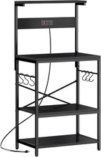 SUPERJARE Kitchen Bakers Rack with Power Outlet, Coffee Bar Table 4 Tiers, Kitchen Microwave Stand with 6 S-shaped Hooks, Storage Shelf Rack for Spices, Pots and Pans - Black