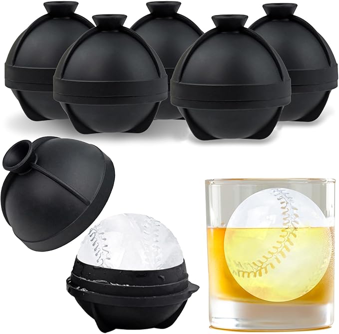 Bangp Baseball Ice Cube Molds Set of 6,Whiskey Round Ice Cube Molds,Novelty Sphere Ice Molds Create 2.5 Inch Baseball Shaped Ice Balls - Each Stone Keeps Your Drinks Cool and Unique,for Men and Women