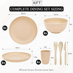 Wheat Straw Dinnerware Sets for 4 - KFT Lightweight & Unbreakable Dishes Microwave & Dishwasher Safe Perfect for Camping, Picnic, RV, Dorm Plates, Cups and Bowls