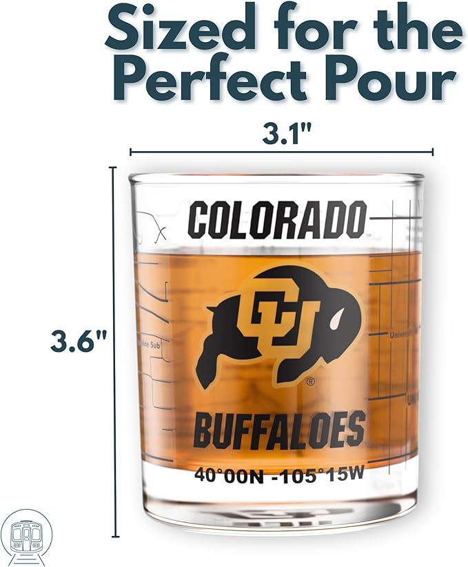 Greenline Goods – University of Colorado Buffaloes College Whiskey Glasses (Set of 2), 10 oz – Full-Color Logo + Campus Map