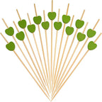 Minisland Green Love Heart Cocktail Picks, 4.7 Inch Long Bamboo Fancy Toothpicks for Appetizers, Decorative Spring Summer Wedding Party Food Drinks Garnish Fruit Kabob Skewer Sticks 100 Counts -MSL442