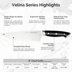 8” Chef Knife – Razor Sharp German Steel DIN1.4116 – All-Purpose Kitchen Knife for Slicing, Dicing & Chopping – Full Tang & Ergonomic Handle – Home Essential Kitchen Knife – Gift Box – Velina series