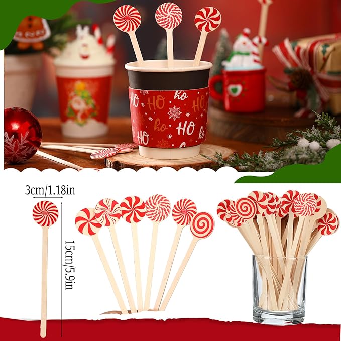 360 Pcs Christmas Candy Wooden Coffee Stirrer Disposable Wooden Cocktail Drink Stirrers Christmas Stir Sticks Beverage Mixer for Coffee Milk Cocktail Tea Hot Drinks Party Supplies(Vivid)