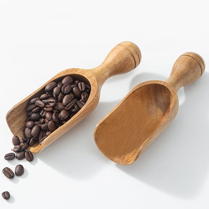 Large Wooden Scoops 5.9″ Big Wooden Coffee Scoops Shovel, 2PCS Wood Flour Scoop for Jars, Acacia Measuring Spoons Ground Coffee for Tea - Multifunctional Kitchen Scoop for Bath Salts,Laundry