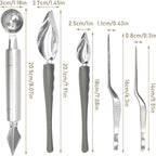 5 Pieces Culinary Drawing Decorating Spoon Set, Drizzle Spoons, Cooking Tweezers and Melon Baller Spoon, Professional Chef Tool for Decorating Plates