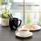 BSTKEY 230ML Personal Chocolate Fondue Mug Set, Ceramic Butter Warmer Set, Mini Melt Hot Pot Cup Set for Cheese Chocolate Butter Caramel, with 2 Forks (Black)