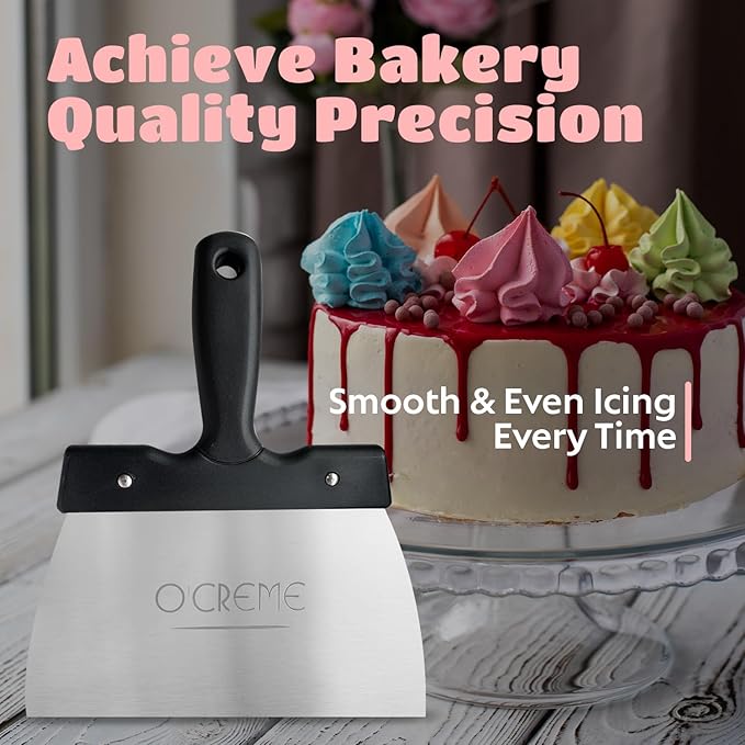O'Creme Coating Spatula for Chocolate - Stainless Steel Chocolate Thermostat Spatula Dough Scraper (7.9 x 3.9 inch) – Heavy-Duty & Multipurpose Baking Tool, Cake Leveler, Icing Smoother