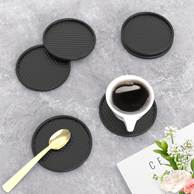 Silicone Coffee Mat with 6 Coasters,24"x16" Counter Bar Mat Fits Under Coffee Maker/Pot & Espresso Machine, Bar Aceessories,Detachable Drying Pad for Tamper,Sugar Packets,Cups & Countertop Protection