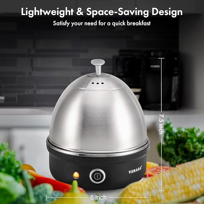 VOBAGA Electric Egg Cooker, Rapid Egg Boiler with Auto Shut Off for Soft, Medium, Hard Boiled, Poached, Steamed Eggs, Vegetables and Dumplings, Stainless Steel Tray with 7-Egg Capacity (Black)