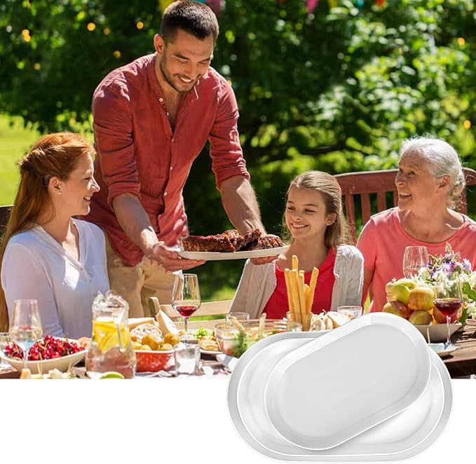 Large Serving Platter - 16"/14"/12" Oval Serving Tray, Ceramic Turkey Platters for Entertaining, Christmas Party, Set of 3, White