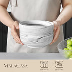 MALACASA Large Soup Bowls Set, 44 OZ (7") Salad Bowl Cereal Bowl Set of 2,Marble Grey Ceramic Bowls for Kitchen, Dishwasher & Microwave Safe, Series REGULAR