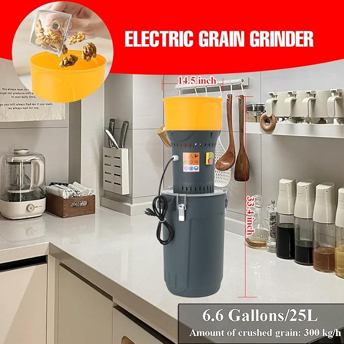 Grain Mill Corn Grinder, 1000w Electric Feed Grinder Mill Dust-Free Dry Cereals Grinders with Detachable Hopper & 5 Sieves for Wheat Corn Grain Spice Coffee Beans 6.6 Gallons (25L)