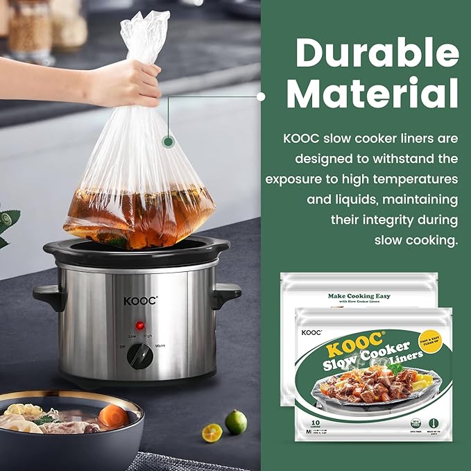 KOOC Slow Cooker Liners 11"x17" 20 count Middle Size Disposable Plastic Bags Pot Liners Cooking Bags Fit 3 qt to 4 qt Pot BPA Free