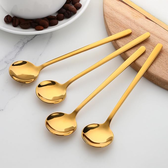 TEHAHA 8 Pcs Coffee Spoons, Stainless Steel Espresso Spoon，5.3 Inches Mini Tea Spoon, Lightweight Small Round Spoons Set for Coffee,Tea,Ice Cream,Sugar,Cappuccino