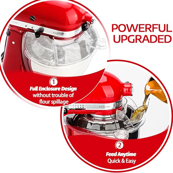 Pouring Shield for KitchenAid Tilt Head 4.5-5 QT (for Stainless Steel Bowls Only), for Kitchen aid Accessories and Attachments, Fully Enclosed Foldable Lid Mixer Bowl Cover, Not For Bowl Lift