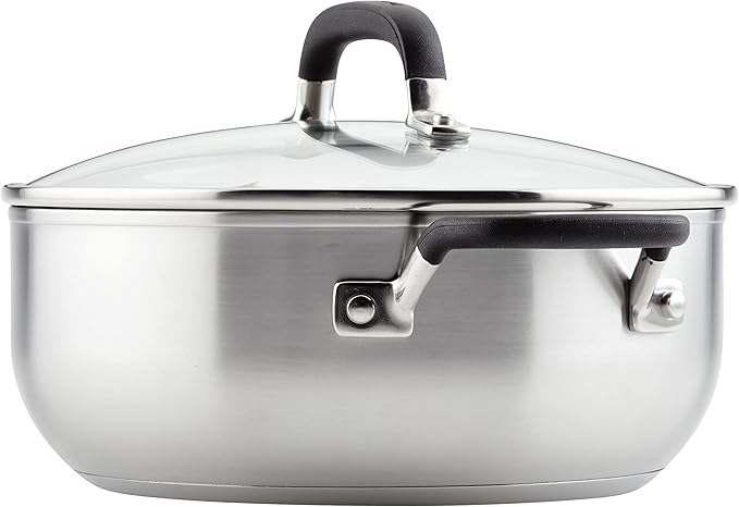KitchenAid 71021 Stainless Steel Casserole with Lid, 4 Quart - Brushed Stainless Steel