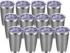 VEGOND 20oz Tumbler with Lid and Straw Stainless Steel Tumbler Cup Bulk Vacuum Insulated Double Wall Travel Coffee Mug Powder Coated Coffee Cup(Grey 12 Pack