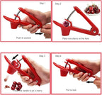 Cherry Pitter, Stainless Steel Olive and Cherries Pitters Corer Tool with Space-Saving Lock Design, Multi-Function Fruit Pit Remover for Cherry Jam (Red)