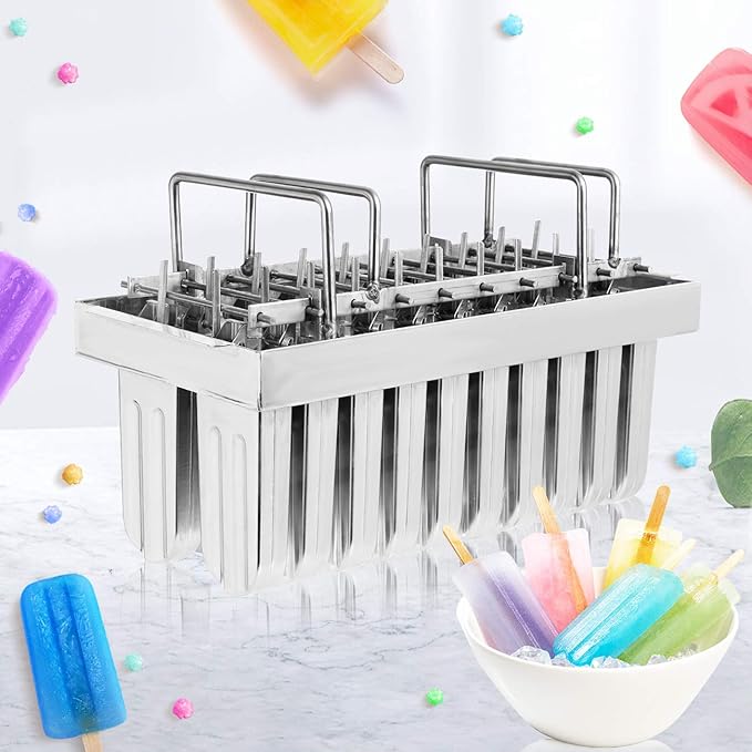 WICHEMI Commercial Popsicle Molds Stainless Steel Ice Pop Molds 20PCS Metal Ice Lolly Popsicle Mold Ice Cream Maker Mold Stick Holder with Lid Single Cup Capacity 85g