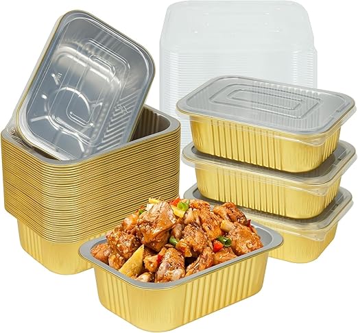 40 Pack 1.5 LB 7.2"×5"×1.8" Aluminum Pans with Lids Heavy Duty, 25 Ounce Aluminum Food Containers Disposable Tin Foil Pans with Lids for Baking, Meal Prep, Freezer, Heating and Takeout