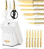 McCook® Knife Sets, Golden Titanium Stainless Steel Kitchen Knife Block Sets with Built-in Sharpener