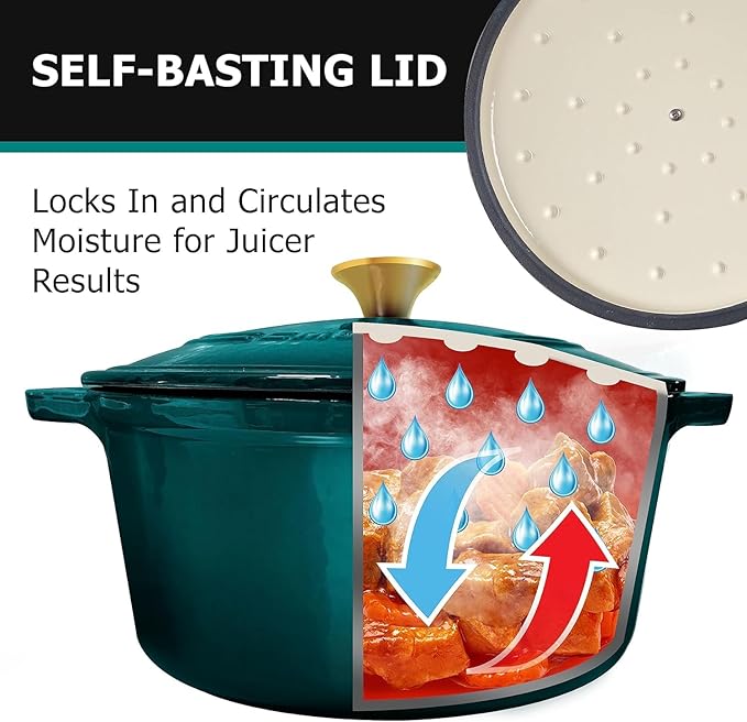 MÜELLERHOME 4.5 QT Enameled Cast Iron Dutch Oven, Heavy-Duty Casserole Dish and Braiser Pan with Lid, Oven-Safe up to 500° F & Across All Cooktops, Housewarming Gifts New Home, Emerald