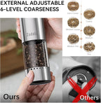 Electric Rechargeable Salt and Pepper Grinder Set,Automatic Pepper Mill Grinder with USB C Charging Dock,Upgraded 95ml Large Capacity,Adjustable Coarseness,LED Light,Stainless Steel
