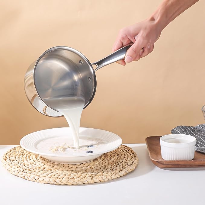 1-Quart Saucepan with Lid, Tri-Ply Stainless Steel Pot with Stay-Cool Handle & All Cooktop Compatibility (Gas, Ceramic, Electric) - Silver