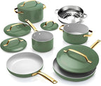 Gotham Steel Modern 11 Pc Ceramic Cookware Set, Elegantly Designed Pots and Pans Set Non Stick with Steamer, Induction Bottom, Premium Stay Cool Handles, Non Toxic PFOA Free, Oven & Dishwasher Safe