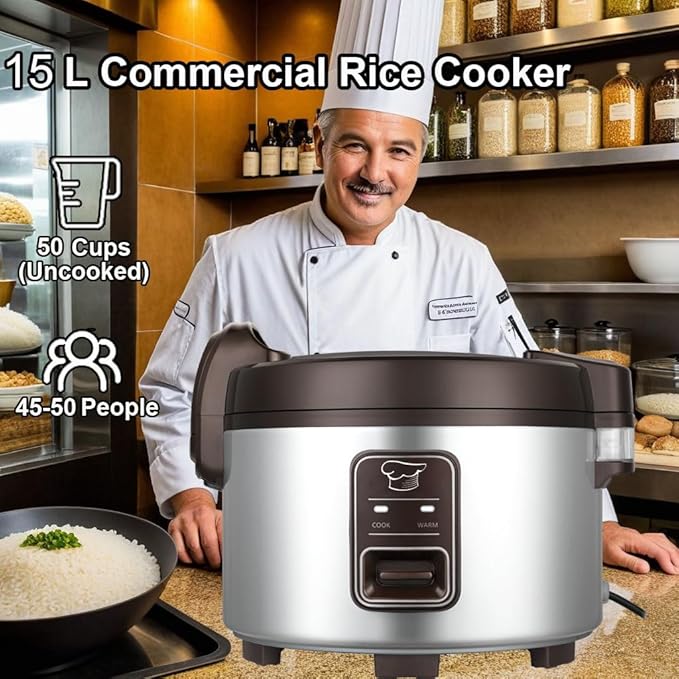 15.8QT Large Commercial rice cooker 84 cups cooked / 32 cups uncooked rice Commercial Electiric Rice Warmer for 60-70 people, with One-Touch Operation