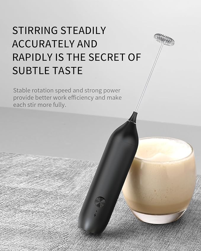 CIRCLE JOY Rechargeable Milk Frother Handheld, Coffee Frother Wand Drink Mixer with Stainless Steel Whisk for Coffee, Cappuccino, Lattes, Frappe, Matcha and Hot Chocolate, Black