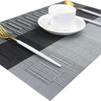 PIGCHCY Placemats,Washable Durable Woven Vinyl Placemats for Dining Table,Easy to Clean Plastic Placemats Set of 6 (Black)