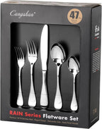 Cangshan RAIN Series Stainless Flatware Set, Window Box, Matte Finish Handle (47-Piece), 504999