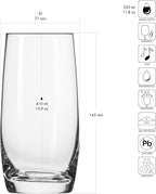 Krosno Long Drink Glasses, Set of 6, 13.9 oz, Blended Collection, Crystal Glass, Perfect for Everyday, Dishwasher Safe, Made in Europe