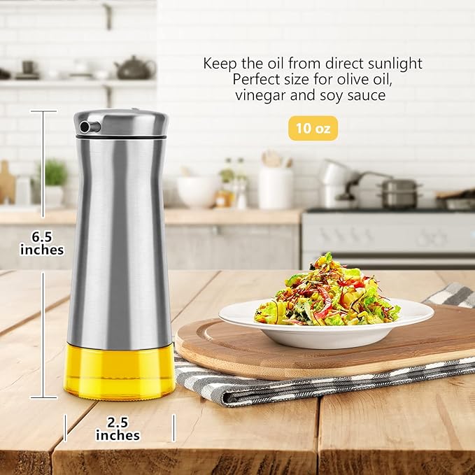 Aelga Olive Oil And Vinegar Dispenser Set -2 Pack Elegant Stainless Steel Oil Dispenser Set- Vinegar Bottle for Kitchen with No-Drip
