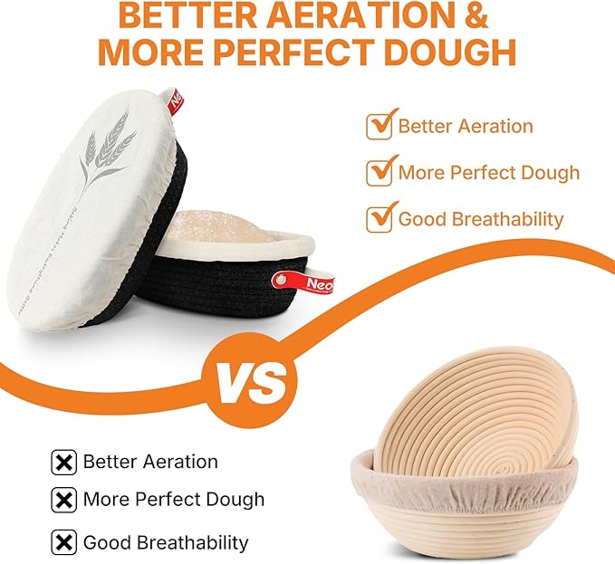 Banneton Bread Proofing Basket Set - 2X Oval Round Sourdough Proofing Baskets - Sourdough Proofing Bowls Bread Baking Supplies With Liner & Cloth Cover - Cotton Rope Banneton Basket for Baking