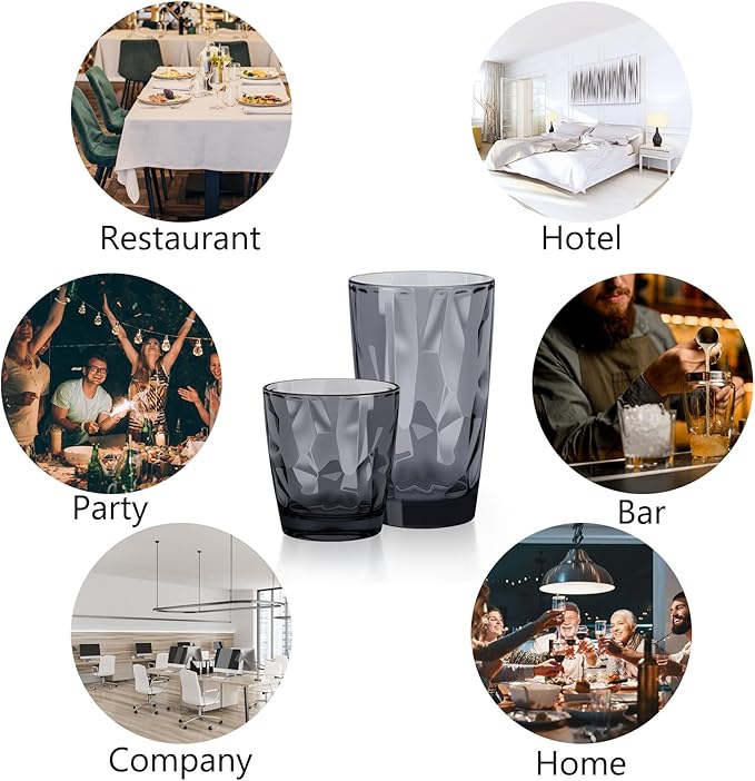 Topsky Plastic Tumblers Reusable,Shatter Proof Cups Drinking Glasses,Unbreakable Plastic Tumblers Beverage Acrylic Juice Wine Cups for Home Picnic Party,Dishwasher Safe,Stackable|10-oz&16-oz|Gray