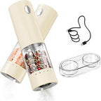 CIRCLE JOY Electric Salt and Pepper Grinder Set Rechargeable Salt and Pepper Mills with Storage Base, Adjustable Coarseness and LED White Light, Washable 95ml Container, Light Yellow