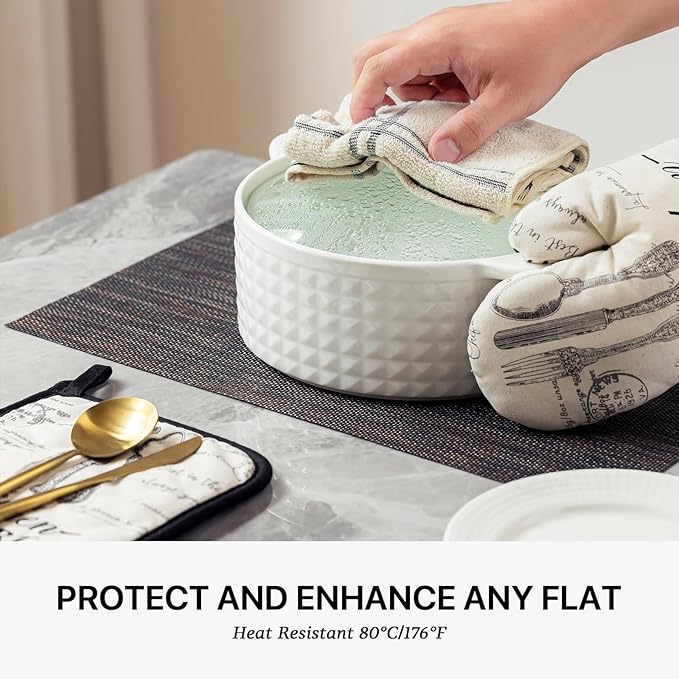 LEXMORE PlaceMats Set of 12 Vinyl/Plastic Woven Place Mats for Kitchen Table Indoor/Outdoor Washable PlaceMat Wipeable Dining Table Mats(Black/Brown)